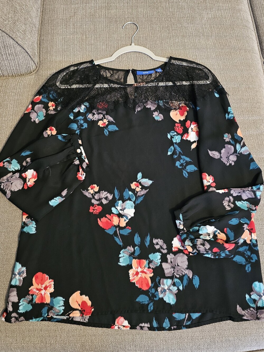 Apt. 9 Black Blue Floral Casual Office Work Top Blouse Size Large